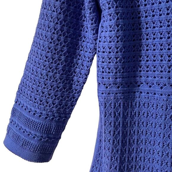 Talbots blue 100% cotton open stitch sweater bracelet sleeves Small Petite - Picture 5 of 10